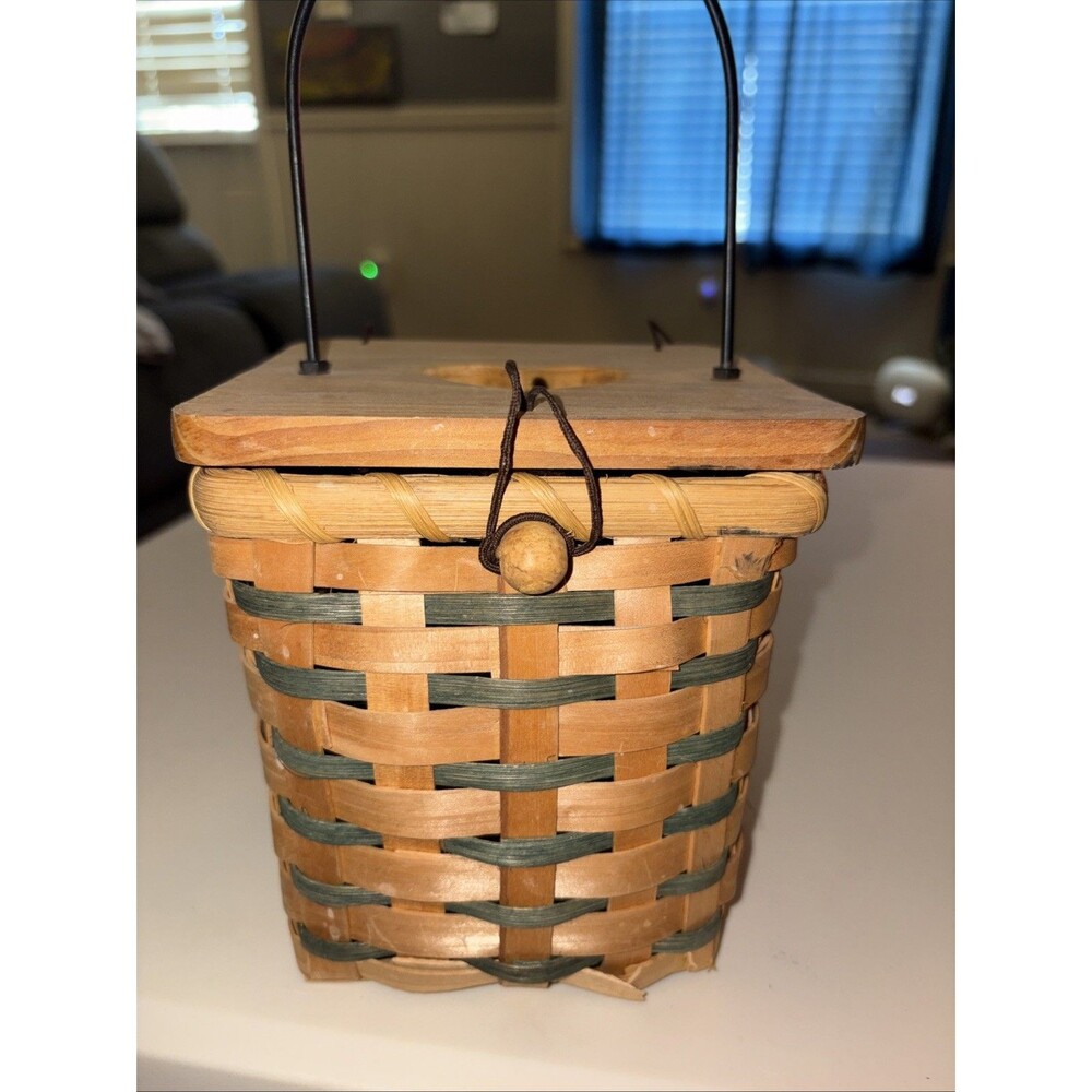 Vintage Wood Basket Tissue Box Cover Green Accent Country Farmhouse Decor